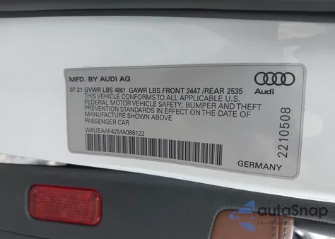 2021 Audi A4 Premium Plus 45 Tfsi S Line Quattro S Tronic из США, поврежденный, VIN WAUEAAF42MA086122